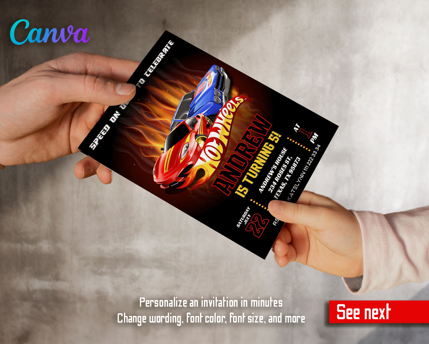 Hot Wheels customizable invite template boy | instant download | Share or Print | WI062