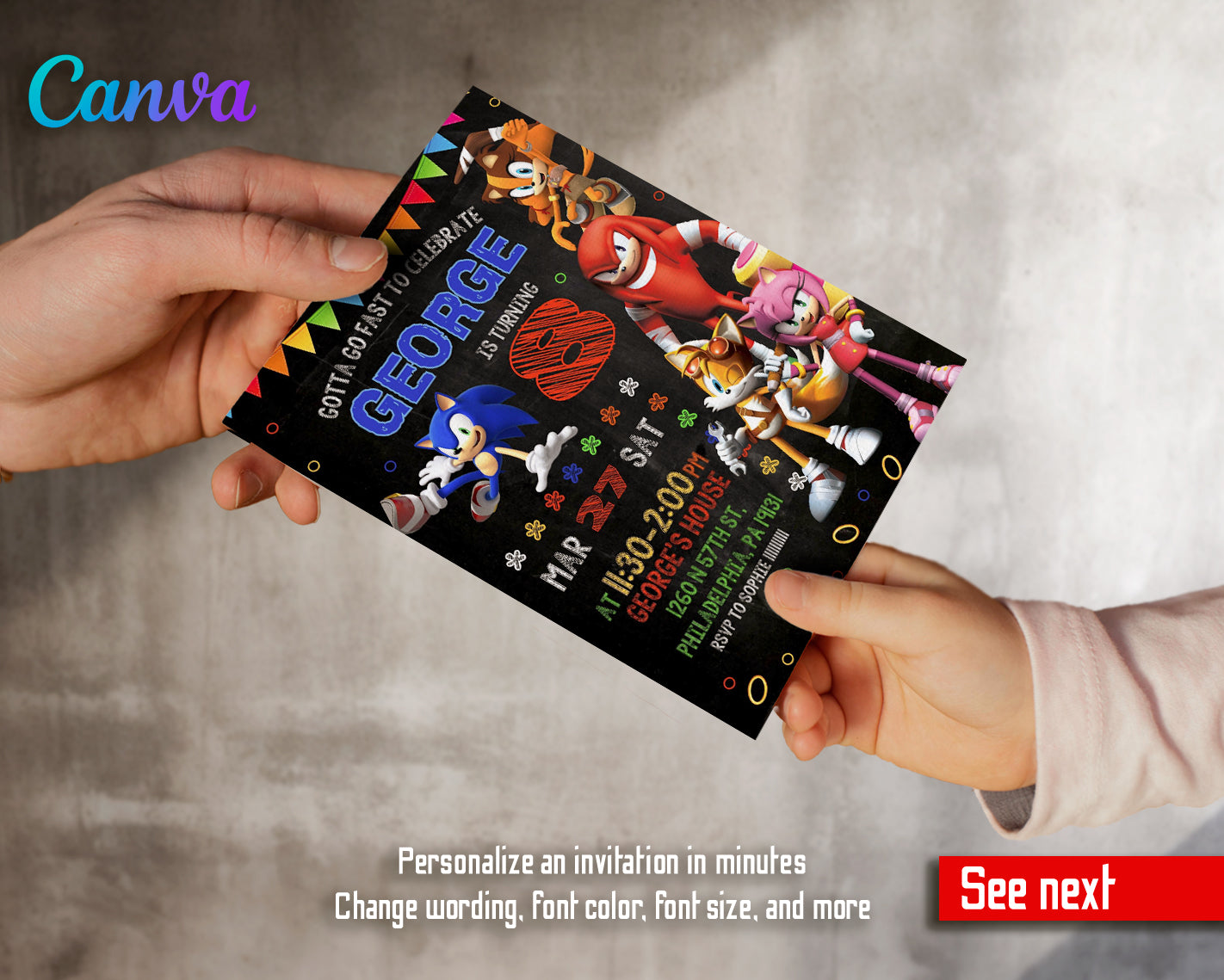 Sonic Hedgehog customizable invite template | instant download | Share or Print | BM911