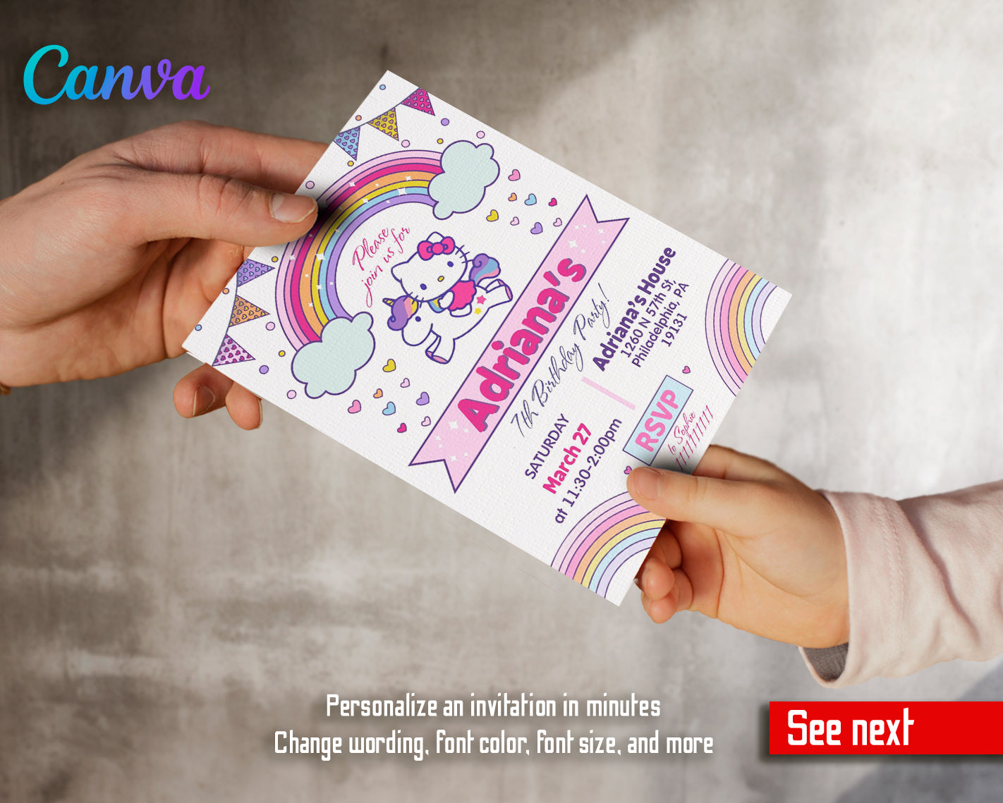 Hello Kitty customizable invite template girl | instant download | Share or Print | FC668