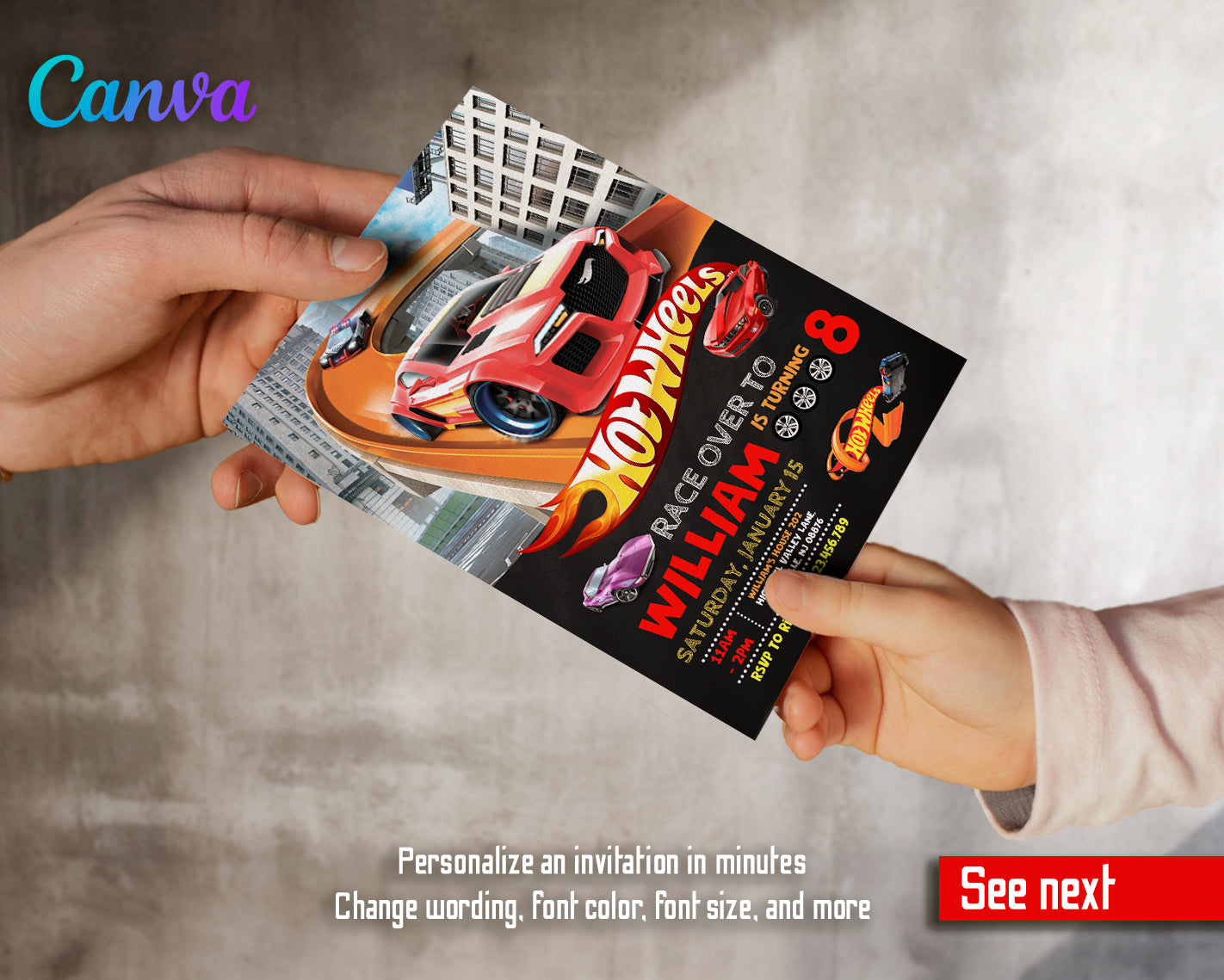 Hot Wheels customizable invite template boy | instant download | Share or Print | EW261