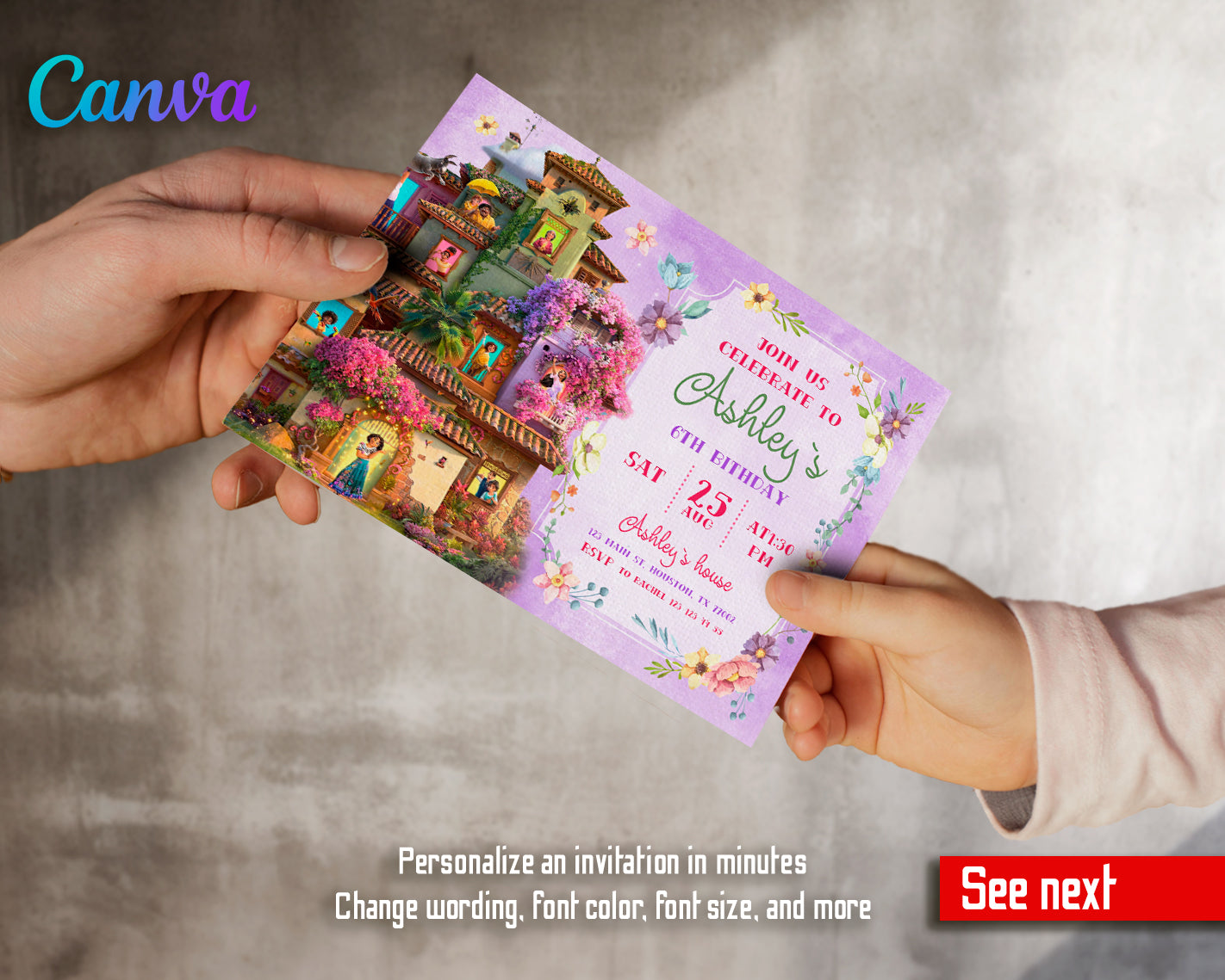 Encanto customizable invite template girl | instant download | Share or Print | XV436