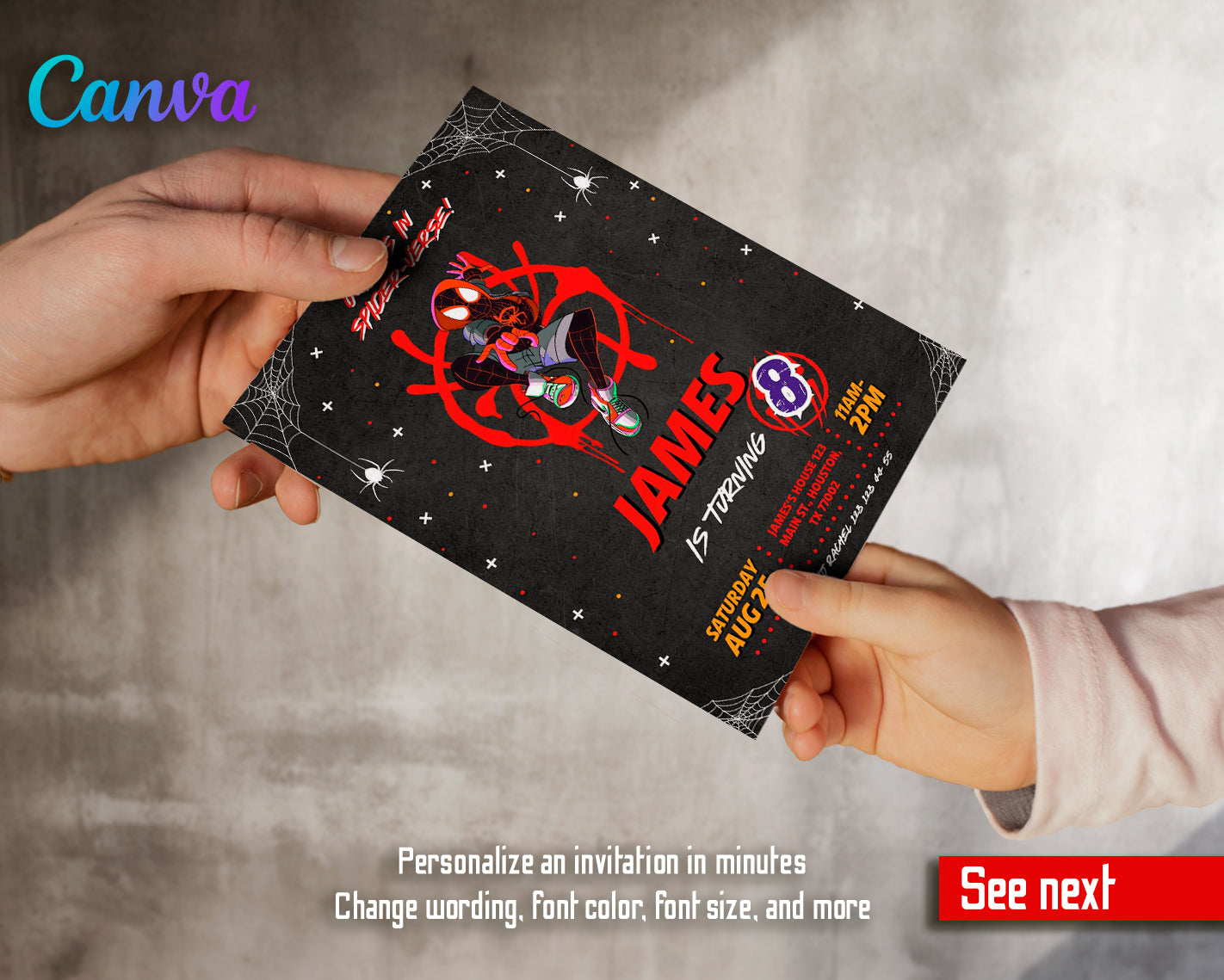 Spiderman Spider Verse customizable invite template | instant download | Share or Print | CL023