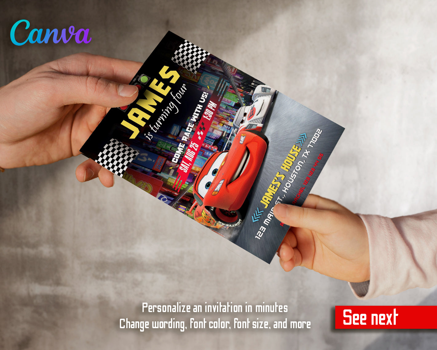 Cars Lighting McQueen customizable invite template | instant download | Share or Print | JZ046