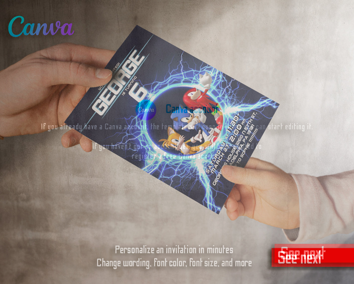 Sonic Hedgehog customizable invite template | instant download | Share or Print | YX879