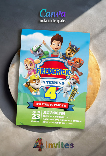 Paw Patrol customizable invite template | instant download | Share or Print | KI292