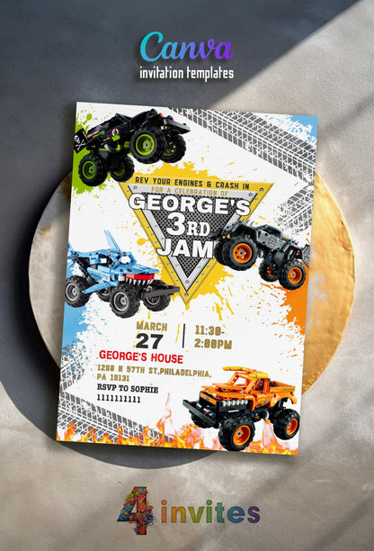 Monster Jam customizable invite template boy | instant download | Share or Print | YJ862