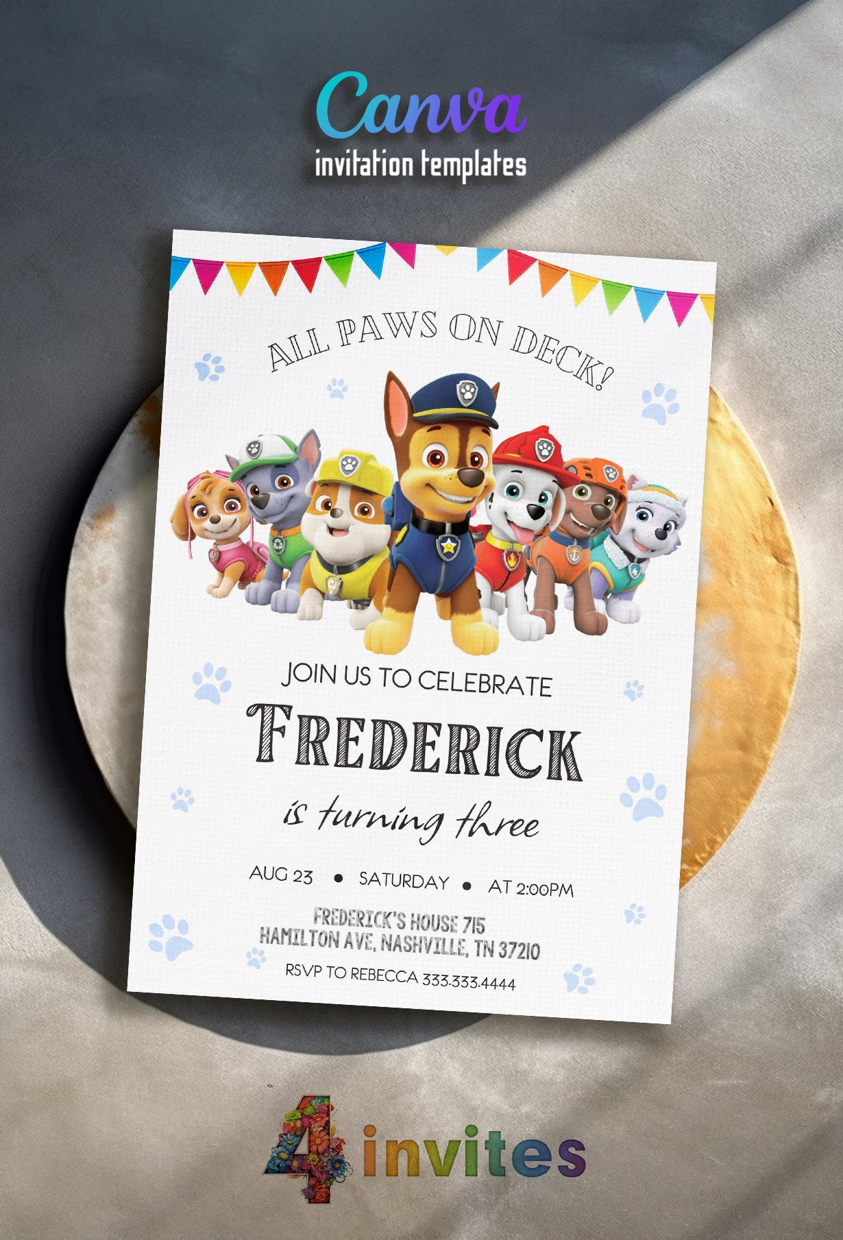 Paw Patrol customizable invite template | instant download | Share or Print | PT142