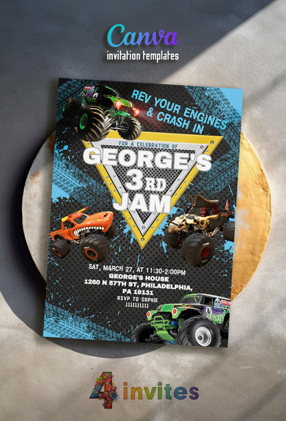 Monster Jam customizable invite template boy | instant download | Share or Print | RA783