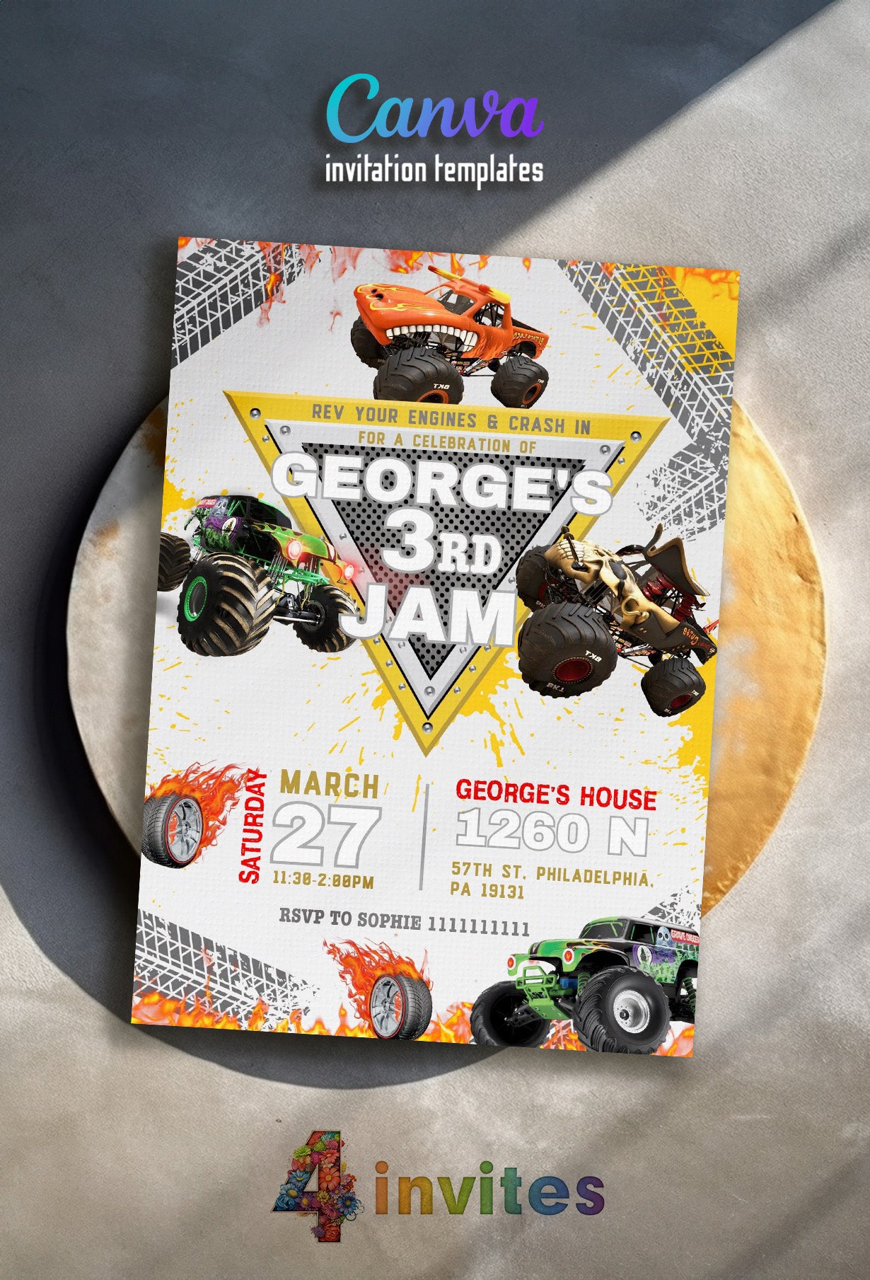 Monster Jam customizable invite template boy instant download Share