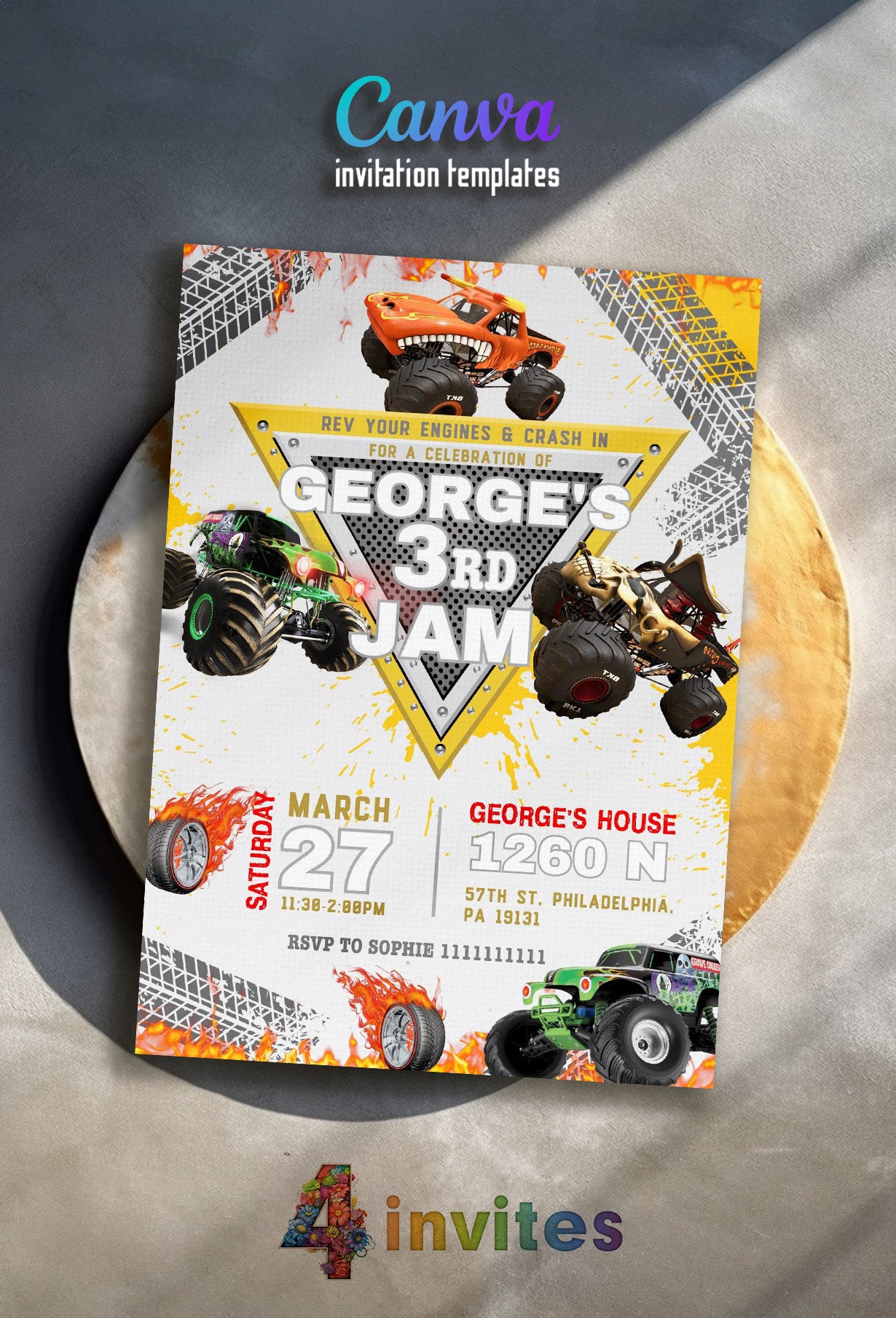 Monster Jam customizable invite template boy | instant download | Share or Print | GF122