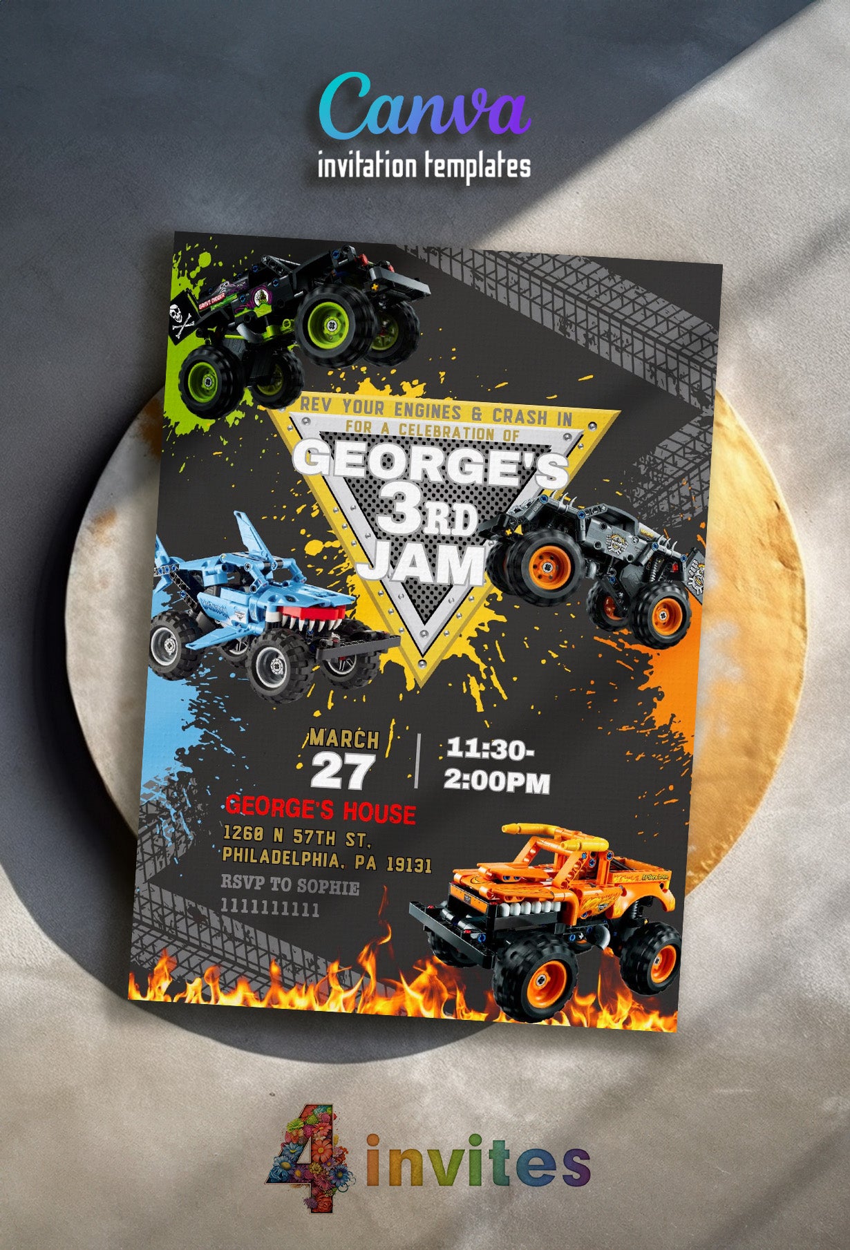 Monster Jam customizable invite template boy | instant download | Share or Print | GA072