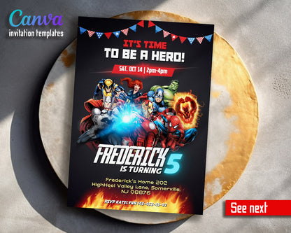 Avengers Marvel Superhero  customizable invitation template | Share or Print | boy | AZ793