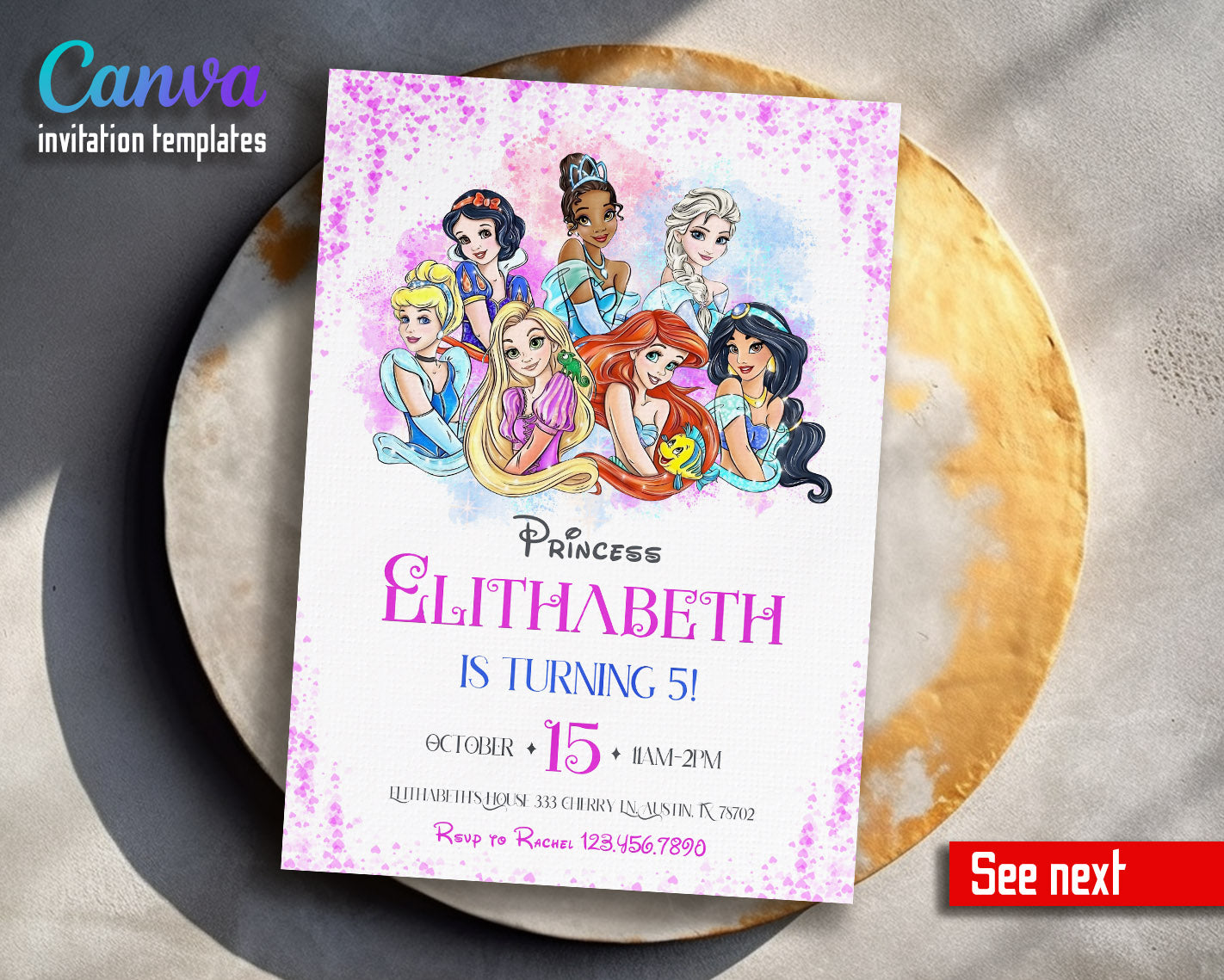 Disney Princess  customizable invitation template | Share or Print | girl | ZM265