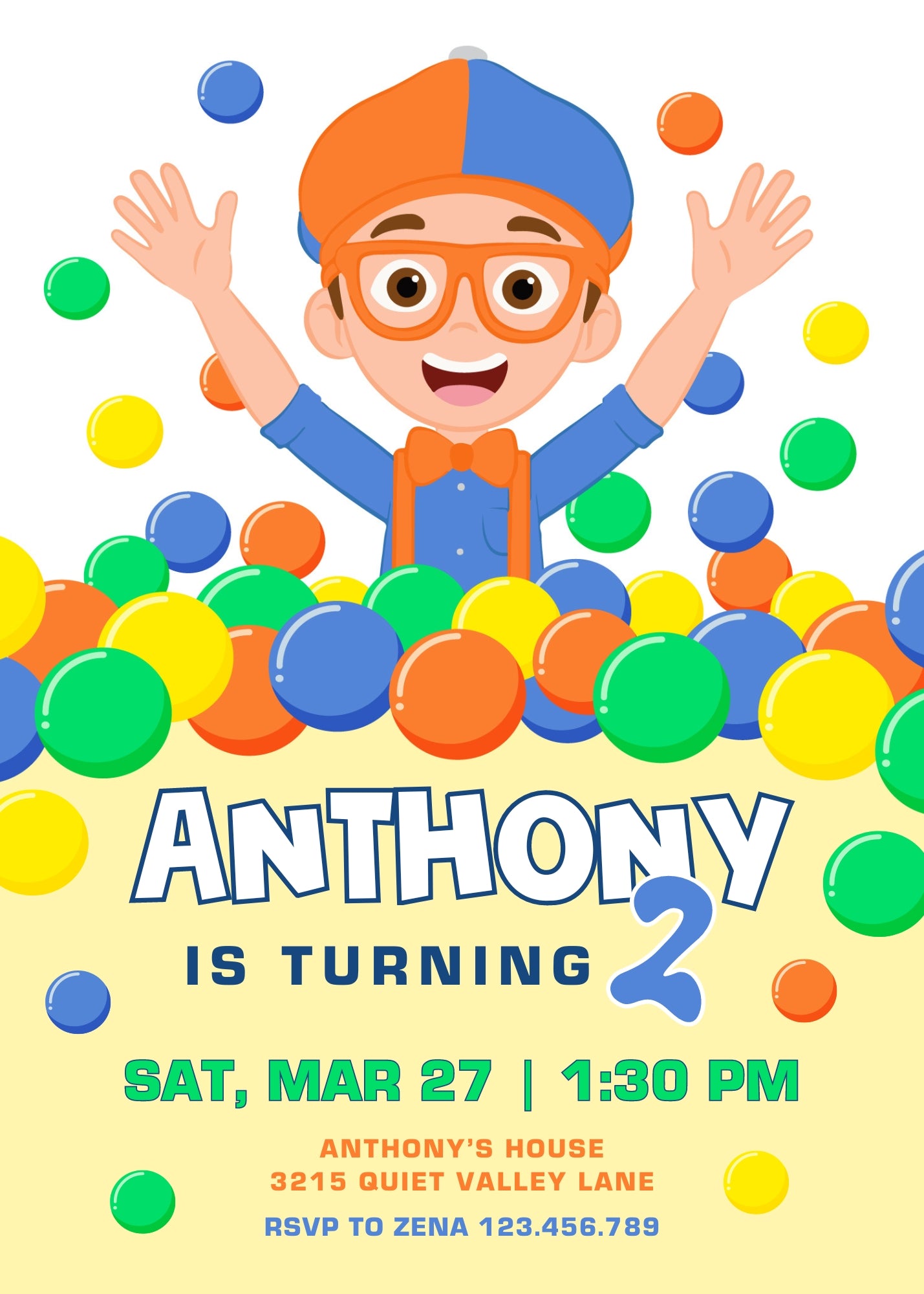 Blippi   customizable invitation template | Share or Print |  | WS567