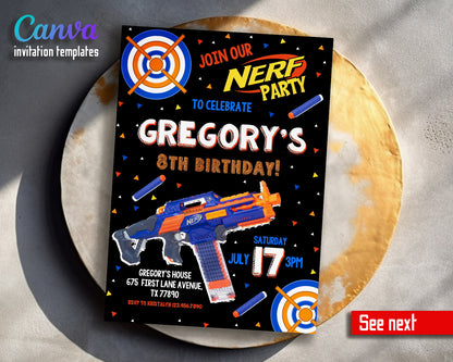 NERF Dart Wars  customizable invitation template | Share or Print | boy | TN126