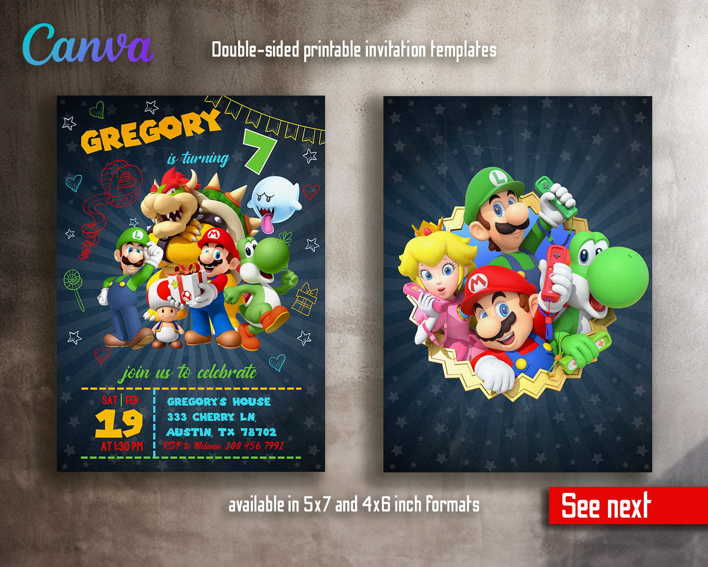 Super Mario Bros  customizable invitation template | Share or Print |  | FZ923