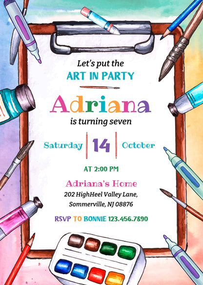 Art Party customizable invitation template | Share or Print | girl | WO926