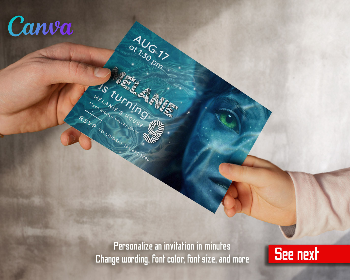 Avatar The Way of Water customizable invitation template | Share or Print |  | VD867