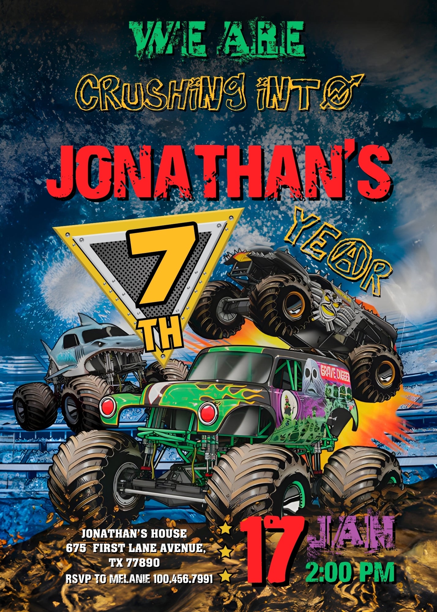 Monster Jam Monster Truck customizable invitation template | Share or Print | boy | BU805