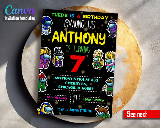 Among Us Gamer customizable invitation template | Share or Print |  | KB988