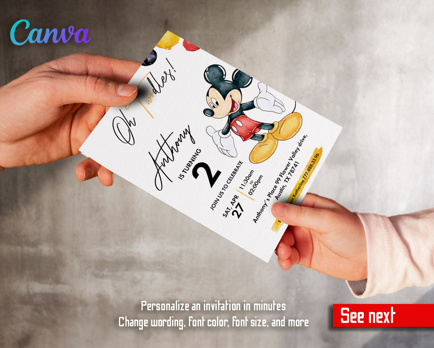 Mickey Mouse 2nd Birthday customizable invitation template | Share or Print |  | NI279