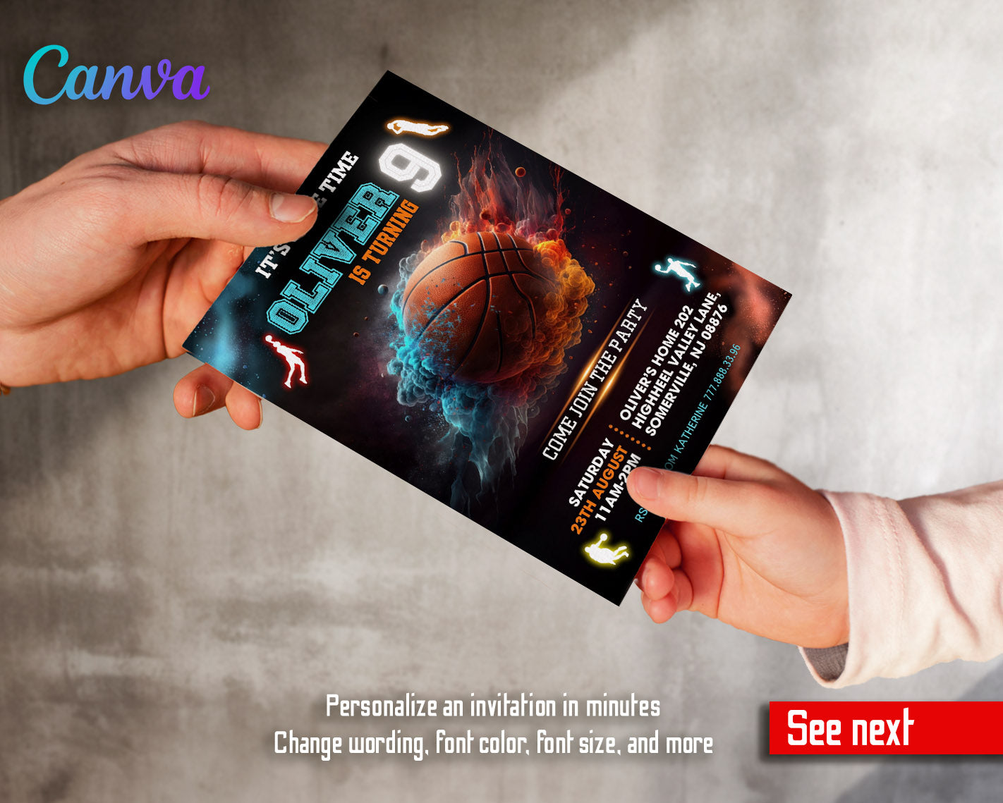 Basketball NBA Slam Dunk  customizable invitation template | Share or Print | boy | GK842