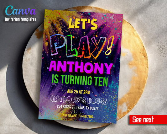 Play Party Gamer customizable invitation template | Share or Print |  | QH417