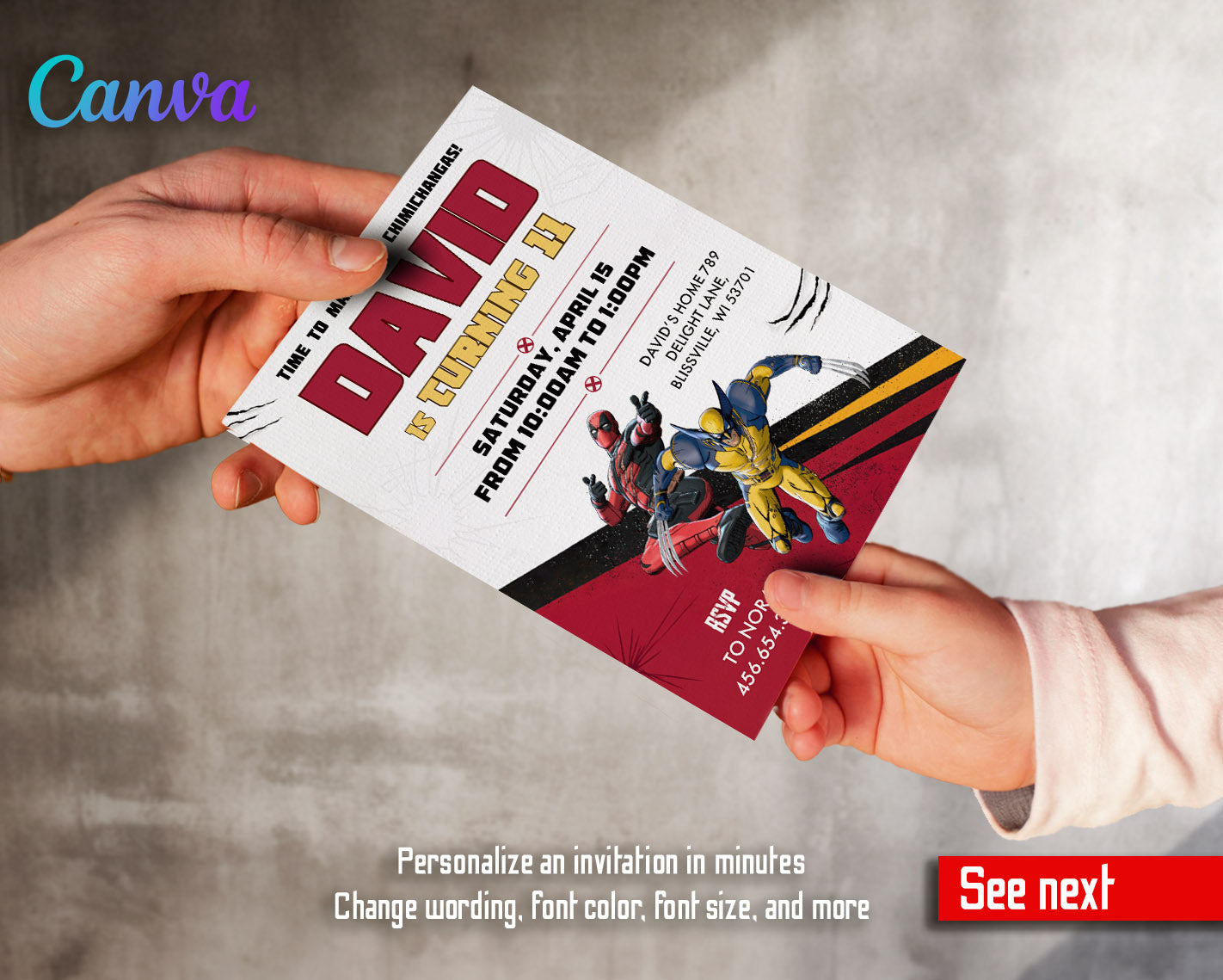 Deadpool Wolverine Marvel  customizable invitation template | Share or Print | boy | JM026