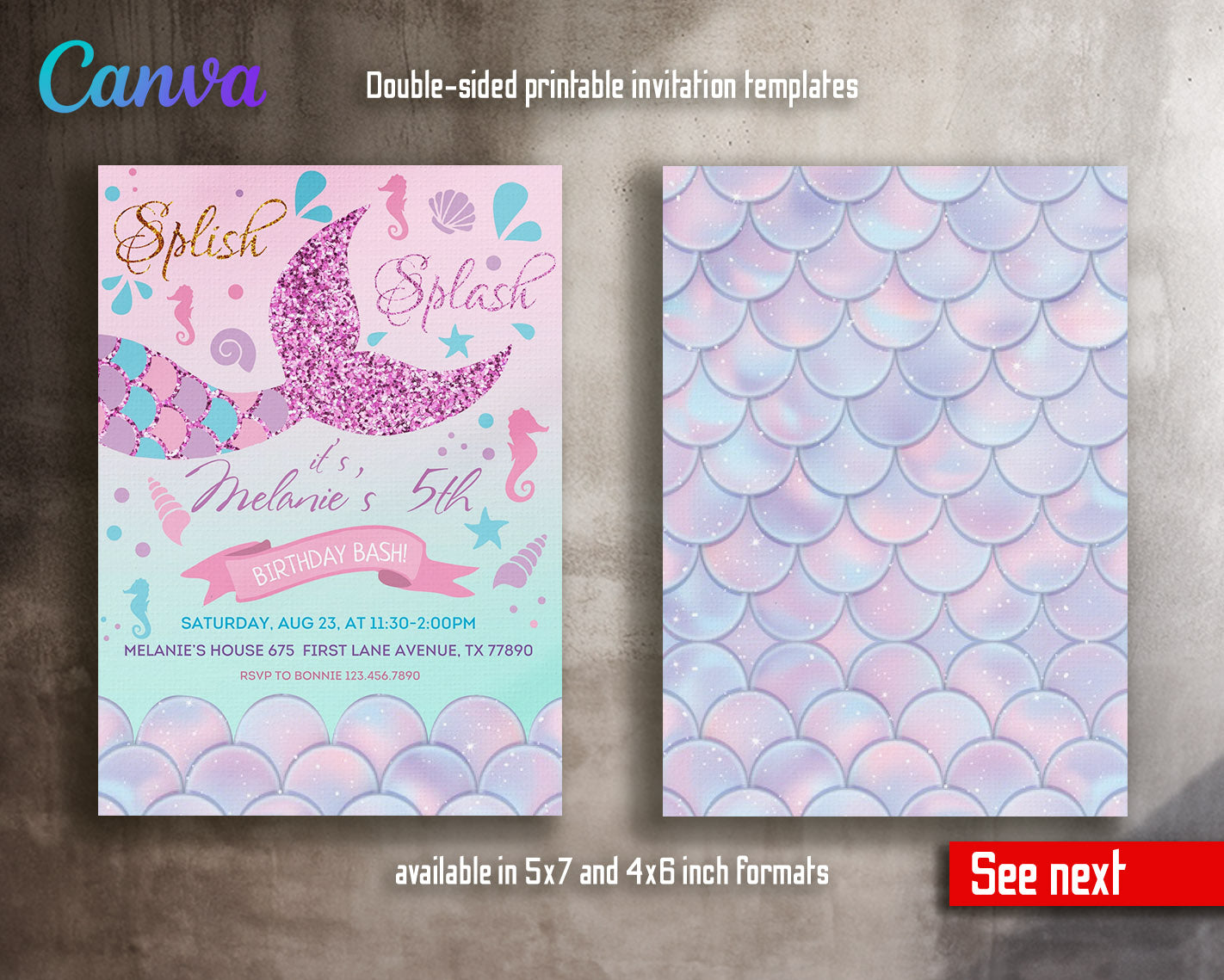 The Little Mermaid Ariel customizable invitation template | Share or Print | girl | FO398