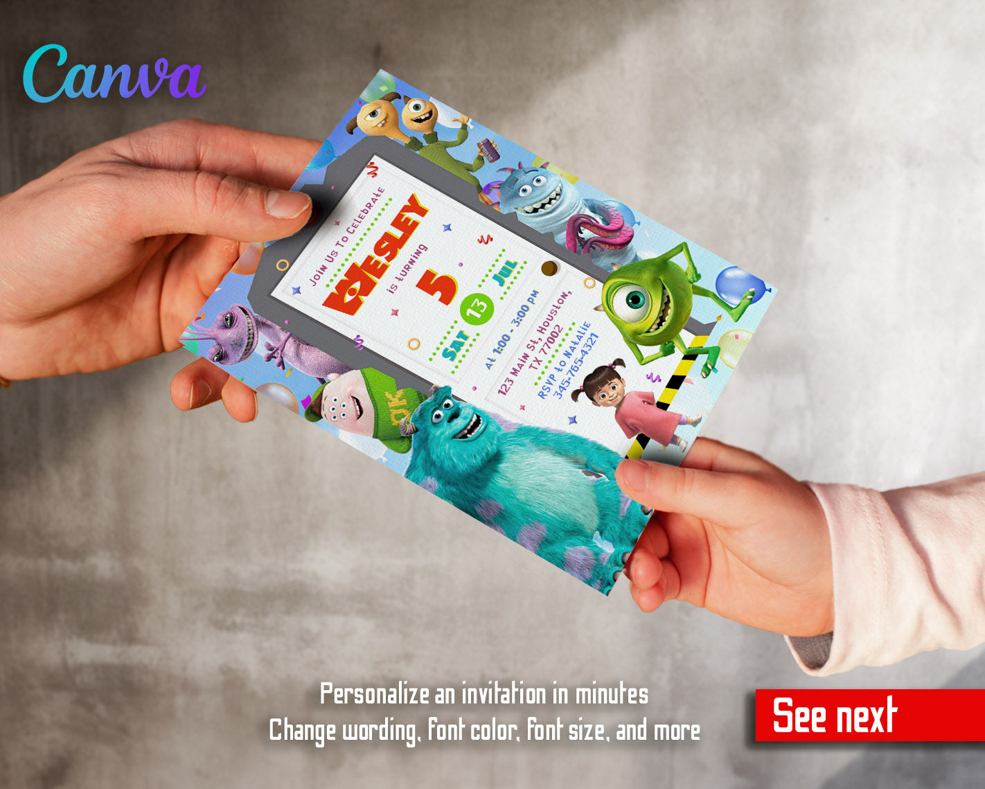 Monsters, Inc.  customizable invitation template | Share or Print |  | DJ180