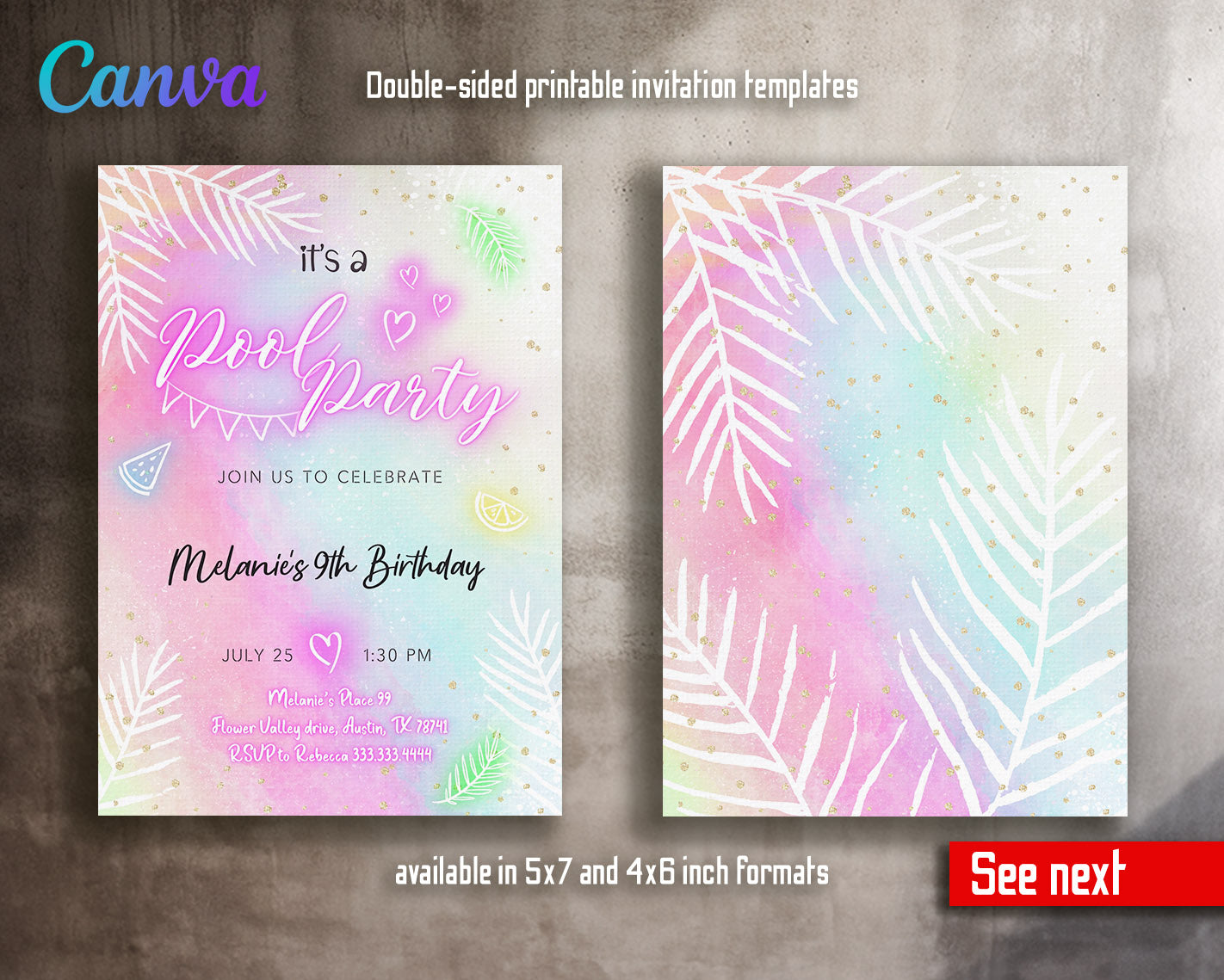 Pool Party customizable invitation template | Share or Print | girl | VS027