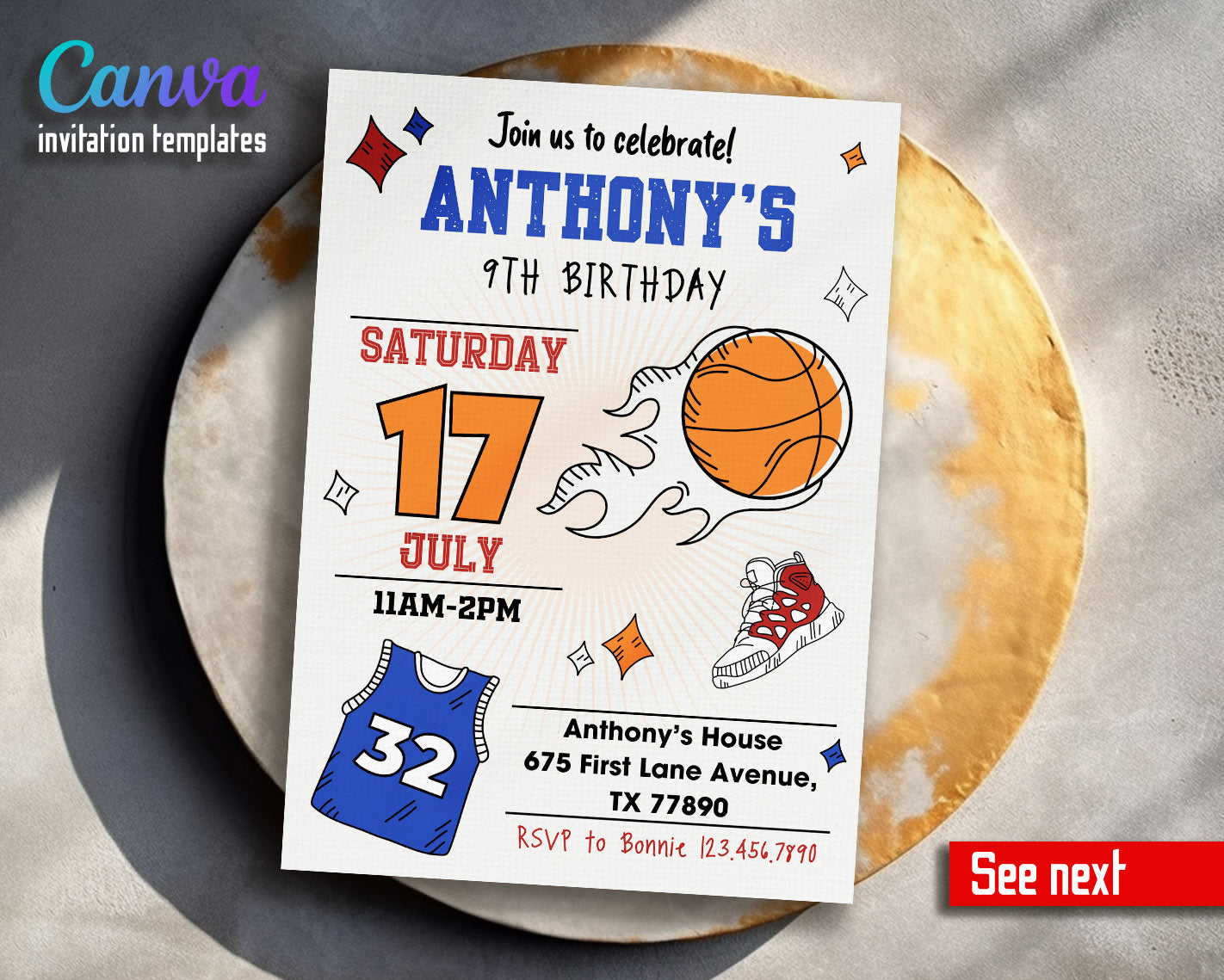 Basketball NBA Slam Dunk  customizable invitation template | Share or Print | boy | TH175