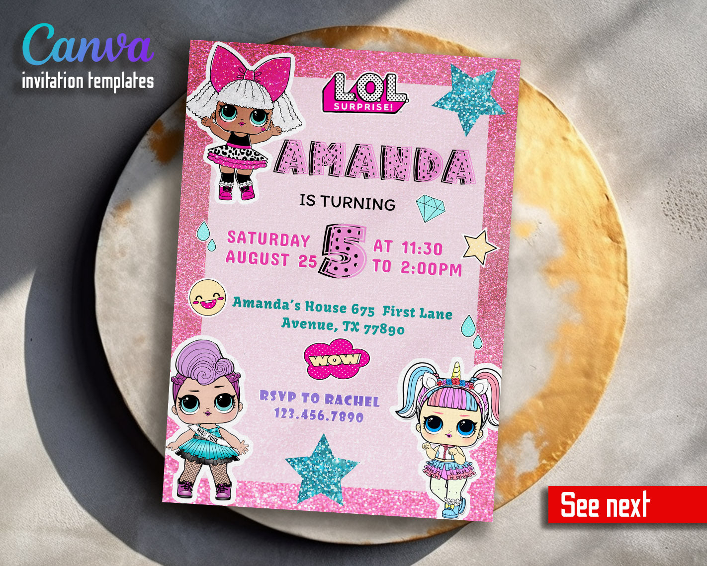 LOL Surprise Dolls customizable invitation template | Share or Print | girl | ZW789