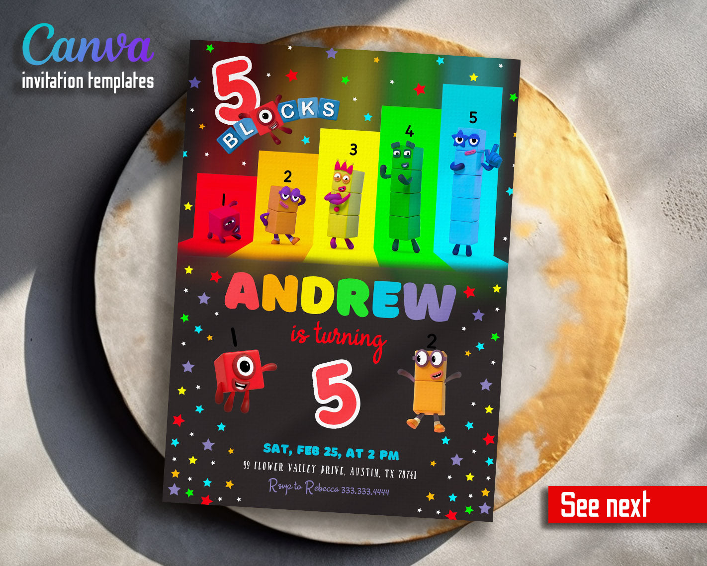 Numberblocks customizable invitation template | Share or Print |  | HL395