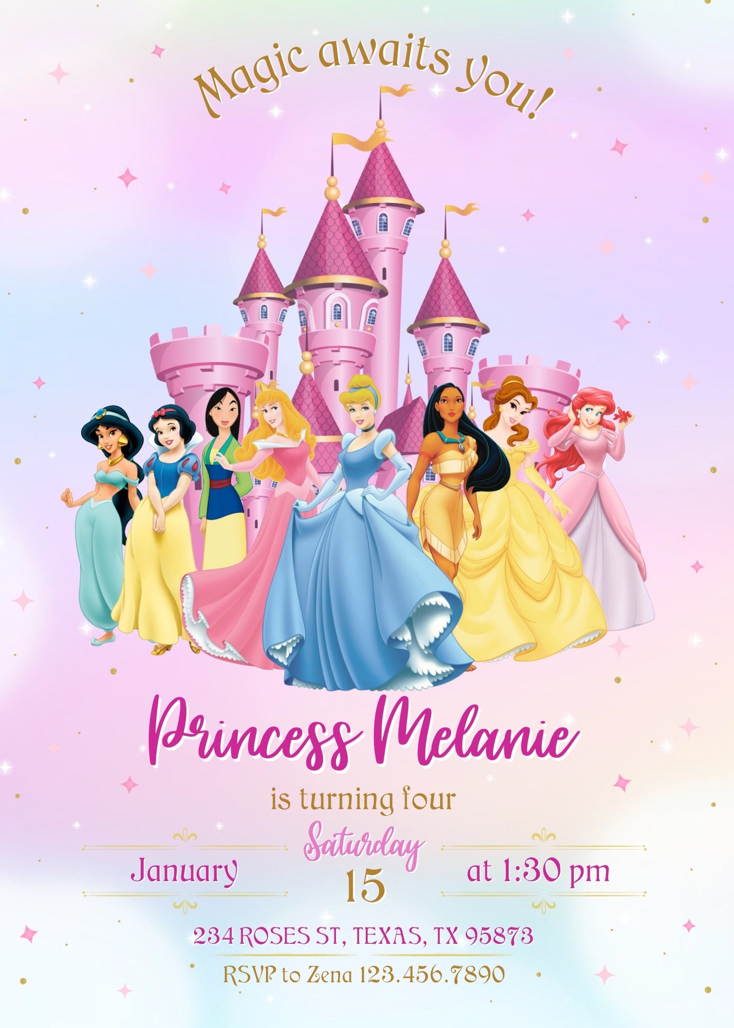 Disney Princess  customizable invitation template | Share or Print | girl | JN401