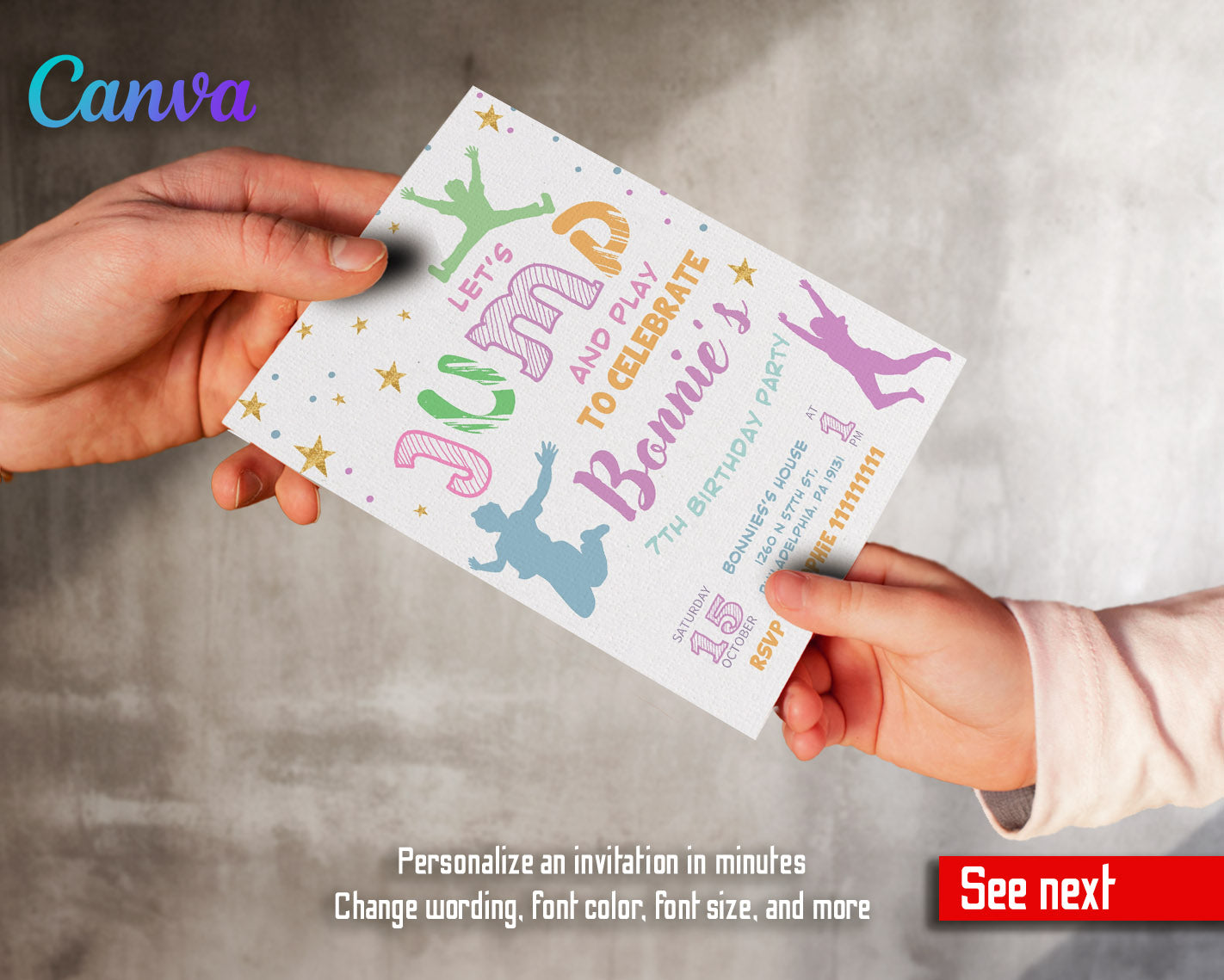 Trampoline Jump Party  customizable invitation template | Share or Print |  | LQ115