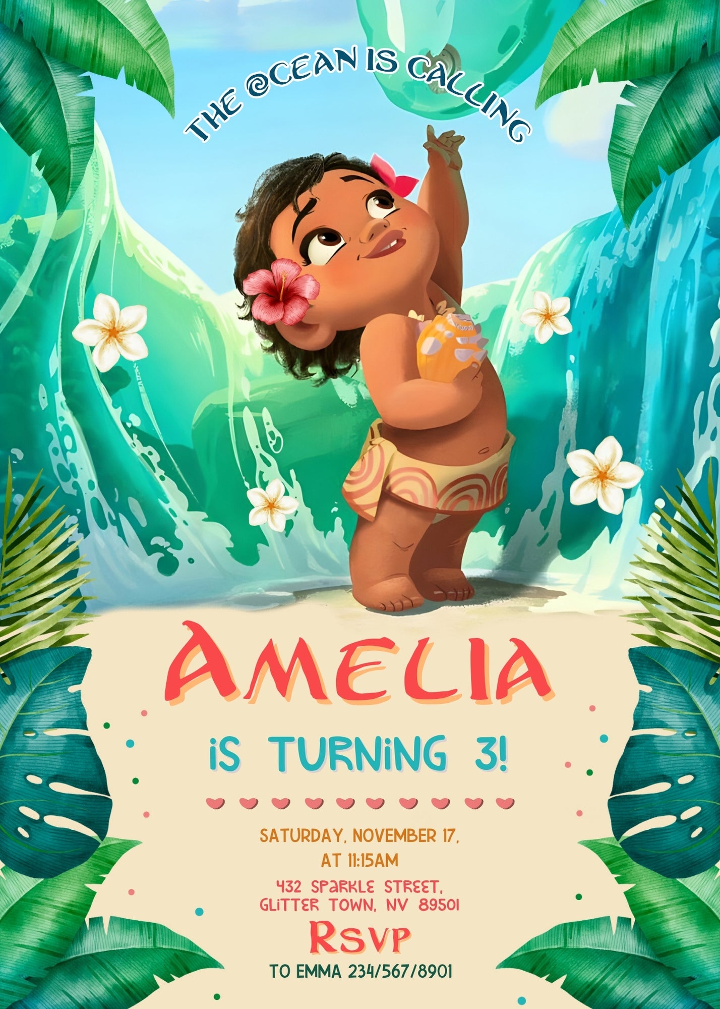 Moana Princess  customizable invitation template | Share or Print | girl | SG939