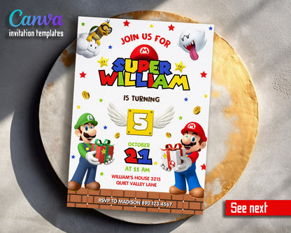 Super Mario Bros  customizable invitation template | Share or Print |  | IU813