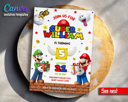 Super Mario Bros  customizable invitation template | Share or Print |  | IU813