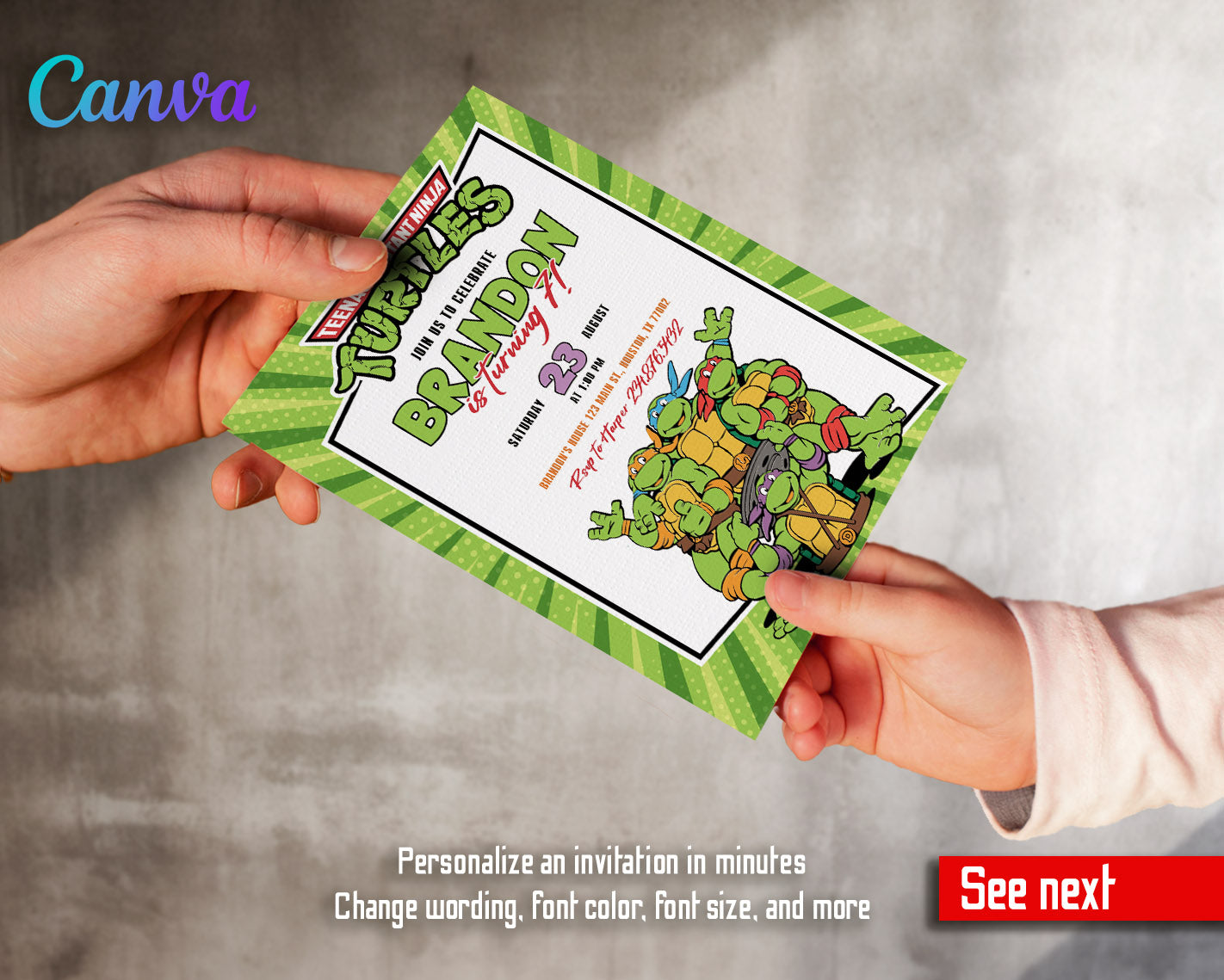 Teenage Mutant Ninja Turtles  customizable invitation template | Share or Print | boy | BO171