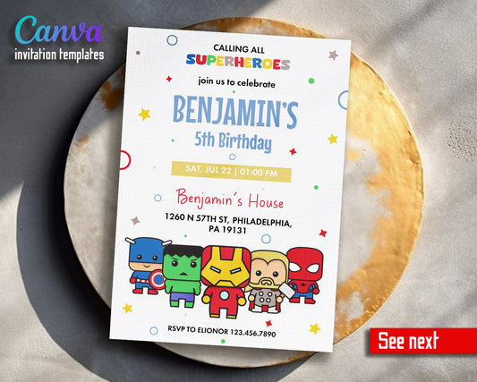 Avengers Marvel Superhero  customizable invitation template | Share or Print | boy | GG758