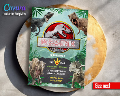 Jurassic Park Dinosaur customizable invitation template | Share or Print |  | SK153