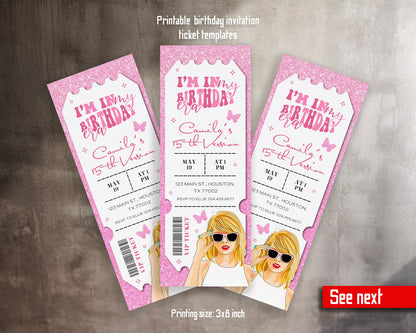 Taylor Swift Eras Tour Ticket customizable invitation template | Share or Print | girl | YH406