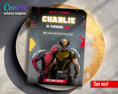 Deadpool Wolverine Marvel  customizable invitation template | Share or Print | boy | VS891