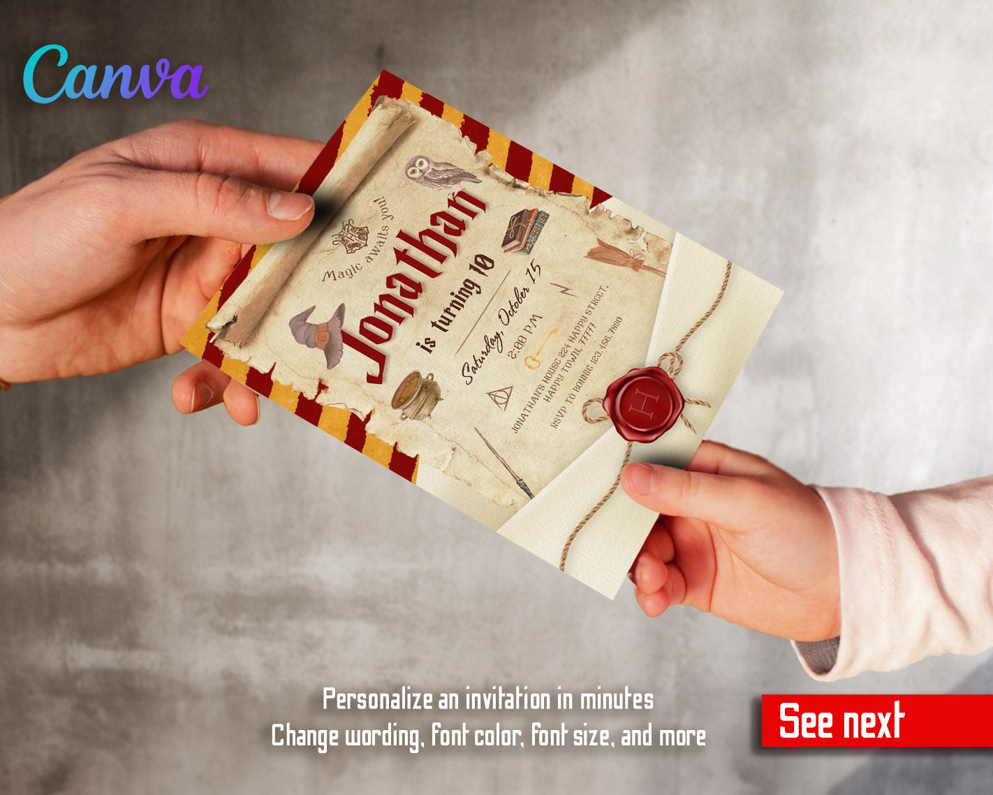 Harry Potter  customizable invitation template | Share or Print |  | OC680