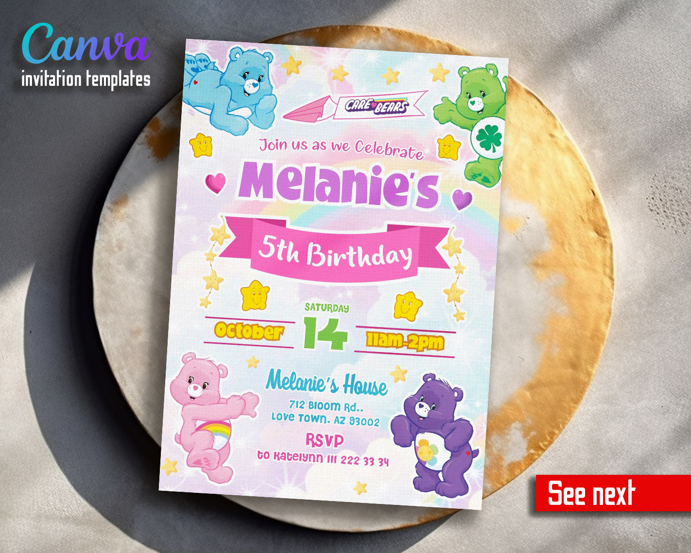 Care Bears  customizable invitation template | Share or Print |  | TR605