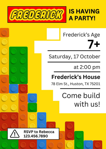 Lego  customizable invitation template | Share or Print |  | HF886