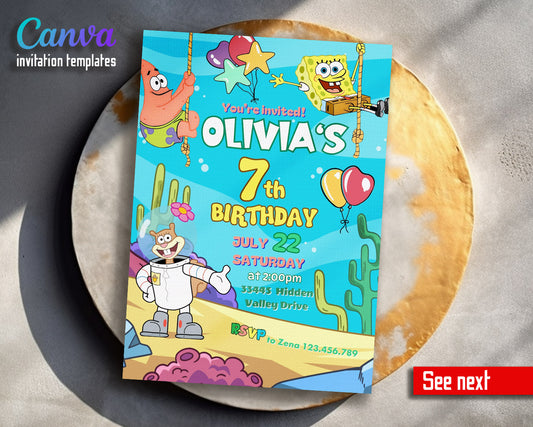 SpongeBob SquarePant customizable invitation template | Share or Print |  | HL323