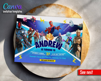 Fortnite gamer customizable invitation template | Share or Print | boy | KQ303