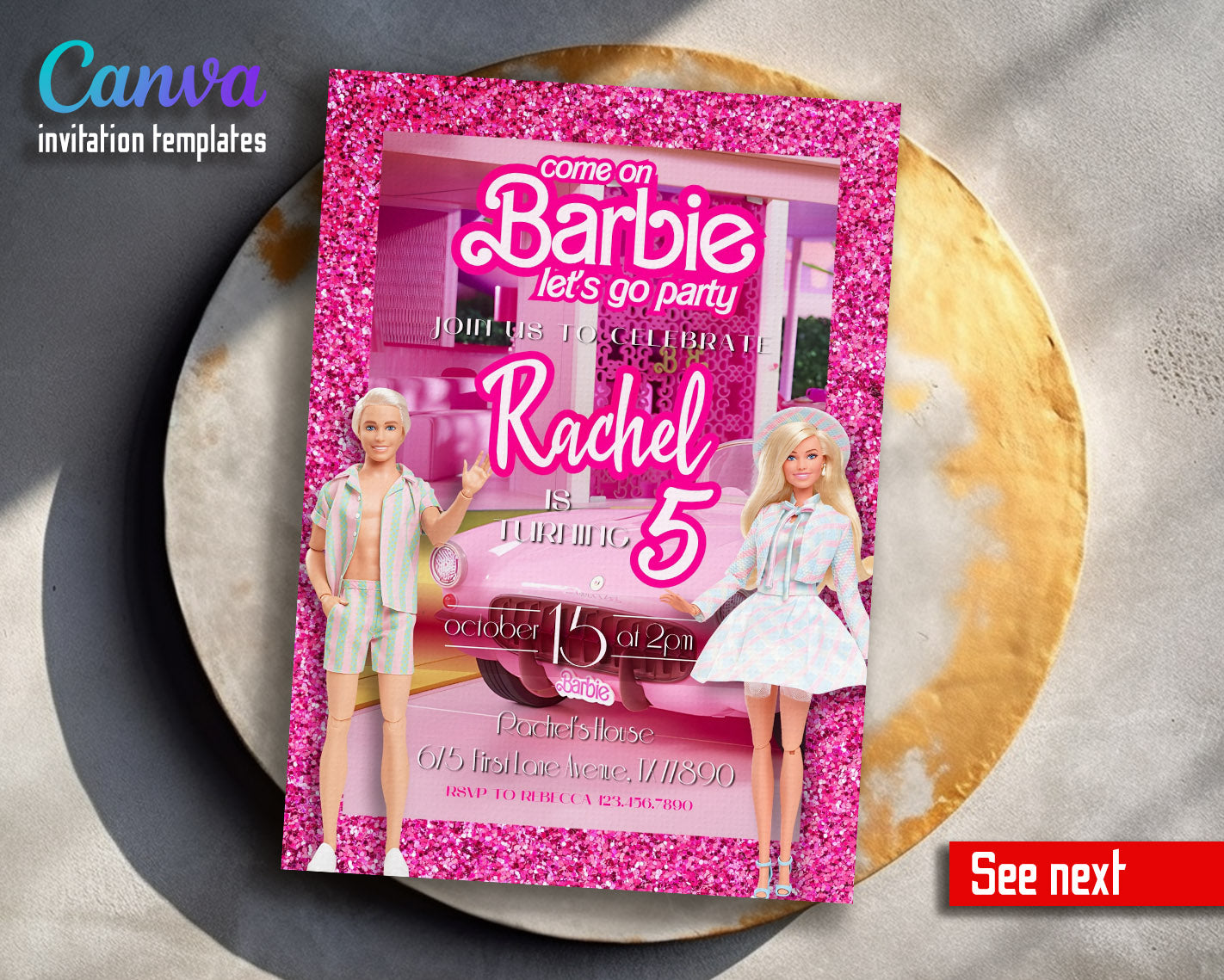 Barbie Pink  customizable invitation template | Share or Print | girl | UA044